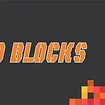 10 BLOCKS με πορτοκαλί γράμματα στο κέντρο ενός μαύρου φόντου, με πολύχρωμα pixel στις γωνίες