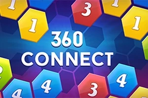 Έγχρωμα εξάγωνα με αριθμούς και τη φράση 360 CONNECT στο κέντρο πάνω σε μπλε φόντο