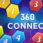 Έγχρωμα εξάγωνα με αριθμούς και τη φράση 360 CONNECT στο κέντρο πάνω σε μπλε φόντο
