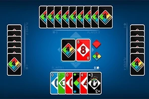 Τράπουλα με αριθμημένες και έγχρωμες κάρτες τοποθετημένες σε μπλε φόντο σε σχήμα σταυρού