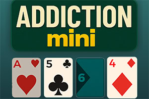 Πράσινο φόντο με τον τίτλο «ADDICTION mini» και τέσσερα τραπουλόχαρτα από κάτω (άσος κούπα, 5 σπαθί, 6 με σκούρο μπλε σύμβολο και 4 καρό)