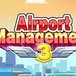 Κεντρικός τίτλος Airport Management 3 με φτερά αεροπλάνου σε φόντο πόλης