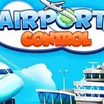 Αεροπλάνο με πύργο ελέγχου αεροδρομίου στο φόντο με σύννεφα και τον τίτλο Airport Control
