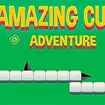 Εικόνα με τον τίτλο AMAZING CUBE ADVENTURE σε πράσινο φόντο, με λευκά τετράγωνα και μαύρα τρίγωνα