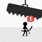 Ένα στυλιζαρισμένο μαύρο ανθρωπάκι με τόξο στέκεται κάτω από μια αιωρούμενη παγίδα με δόντια, με ένα θαυμαστικό σε κόκκινο φόντο πάνω από το κεφάλι του