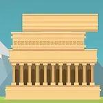 Αρχαίος ελληνικός ναός σε στυλιζαρισμένη εικονογράφηση με βουνά στο φόντο