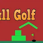 Η εικόνα δείχνει τον τίτλο Ball Golf σε κόκκινο φόντο με πράσινα γεωμετρικά σχήματα και μια τρύπα γκολφ
