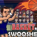 Δύο κινούμενοι παίκτες του μπάσκετ σε έναν αγώνα με φλεγόμενη μπάλα, με πλήθος θεατών στο παρασκήνιο