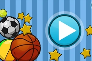 Μπάλες διαφόρων αθλημάτων ανάμεσα σε χρυσά αστέρια μπροστά από ένα μπλε φόντο με ρίγες και μεγάλο εικονίδιο αναπαραγωγής