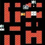 Battle City Διάταξη με κόκκινους τοίχους από τούβλα σε μαύρο φόντο με εικονίδια οχημάτων