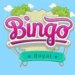 Λογότυπο με τη λέξη Bingo σε ροζ χρώμα και μια πράσινη κορδέλα με τη λέξη Royal στο κάτω μέρος, πάνω σε μπλε ουρανό με σύννεφα