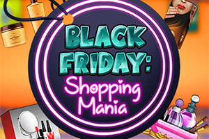 Κύκλος με την επιγραφή Black Friday: Shopping Mania περιβάλλεται από προϊόντα ομορφιάς και καλλυντικά