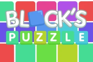 Κείμενο με τη φράση BLOCKS PUZZLE σεχρωματιστό φόντο με πολύχρωμα τετράγωνα