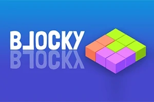 Λευκή λέξη B_JOCKY με αντανάκλαση δίπλα σε πολύχρωμα μπλοκ σε μπλε φόντο