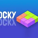 Λευκή λέξη B_JOCKY με αντανάκλαση δίπλα σε πολύχρωμα μπλοκ σε μπλε φόντο