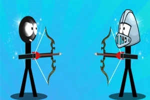 Δύο φιγούρες με τόξα αντικρίζονται, η μία με μαύρο κεφάλι και η άλλη με κράνος