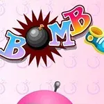 Χρωματιστό λογότυπο με τη λέξη BOMB IT πάνω σε ροζ φόντο με μια βόμβα και ένα γυναικείο παπούτσι, ενώ στο κάτω μέρος φαίνεται ένα ροζ ρομπότ