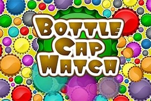 Πολύχρωμα καπάκια μπουκαλιών με την φράση Bottle Cap Match στο κέντρο
