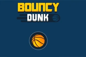 Κείμενο BOUNCY DUNK σε μπλε φόντο με μια μπάλα μπάσκετ από κάτω