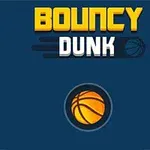 Κείμενο BOUNCY DUNK σε μπλε φόντο με μια μπάλα μπάσκετ από κάτω