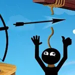 Δύο σκίτσα με ξύλινες μορφές, το ένα κρατά τόξο και βέλος που κόβει σχοινί, απελευθερώνοντας το άλλο που έχει θηλιά στον λαιμό