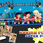 Δύο pixel art μποξέρ σε ρινγκ ανταλλάζουν γροθιές, με έντονα χρώματα και πολυάριθμα φώτα στο βάθος