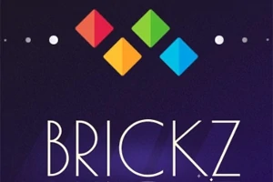 Πολύχρωμα γεωμετρικά σχήματα και η λέξη BRICKZ σε σκούρο φόντο