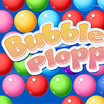 Πολύχρωμες σφαίρες σε φόντο με τη φράση Bubble Plopper στο κέντρο