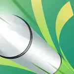 Ασημένιο κυλινδρικό αντικείμενο σε πολύχρωμο φόντο με πράσινες και κίτρινες γραμμές