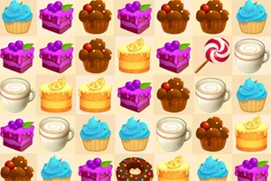 Γλυκά, όπως τούρτες, cupcakes και καφές, τοποθετημένα σε διάταξη πλέγματος