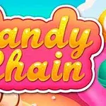 Έντονα χρωματισμένα γράμματα Candy Chain σε ροζ φόντο με στοιχεία από γλυκά στο κάτω μέρος