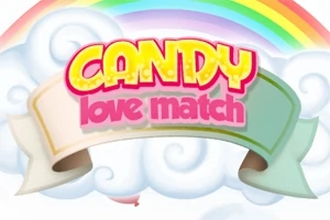 Ουράνιο τόξο και σύννεφα με τη φράση Candy love match σε χρωματιστή κορδέλα