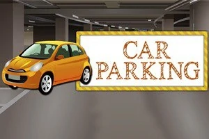 Κίτρινο αυτοκίνητο μπροστά από πινακίδα CAR PARKING σε υπόγειο χώρο στάθμευσης