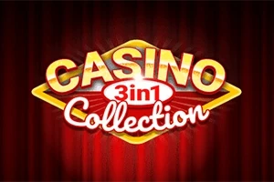 Κόκκινο φόντο με την επιγραφή Casino 3 in 1 Collection σε χρυσά και λευκά γράμματα