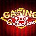 Κόκκινο φόντο με την επιγραφή Casino 3 in 1 Collection σε χρυσά και λευκά γράμματα