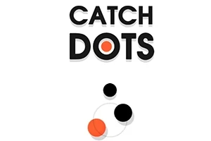 Κείμενο CATCH DOTS σε μαύρο χρώμα με έναν πορτοκαλί και τρεις μαύρους κύκλους κάτω από αυτό
