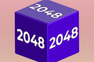 Μωβ κύβος με τον αριθμό 2048 γραμμένο στις πλευρές του σε ροζ φόντο