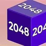 Μωβ κύβος με τον αριθμό 2048 γραμμένο στις πλευρές του σε ροζ φόντο