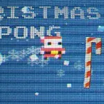 Pixel art με τη φράση CHRISTMAS PONG, έναν Άγιο Βασίλη και δύο μπαστούνια καραμέλας