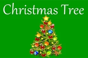 Christmas Tree Χριστουγεννιάτικο δέντρο με στολίδια και αστέρι στην κορυφή σε πράσινο φόντο