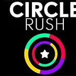 Κείμενο CIRCLE RUSH με πολύχρωμους ομόκεντρους κύκλους και αστέρι στο κέντρο σε μαύρο φόντο