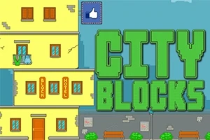 Κίτρινο κτήριο με επιγραφή Block Hotel και πράσινα γράμματα CITY BLOCKS σε μπλε φόντο