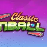 Χρωματιστός τίτλος Classic Pinball με φλιπεράκια και μια μπίλια σε φόντο με μοβ και μπλε αποχρώσεις