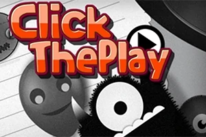 Κείμενο με τη φράση Click The Play πάνω από ασπρόμαυρους χαρακτήρες με χαρούμενα πρόσωπα