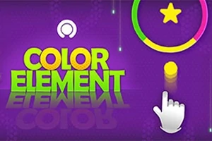 Λογότυπο με τη φράση COLOR ELEMENT, κύκλος με αστέρι και χέρι σε μοβ φόντο