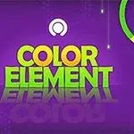 Λογότυπο με τη φράση COLOR ELEMENT, κύκλος με αστέρι και χέρι σε μοβ φόντο