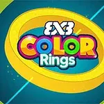Κυκλικός πολύχρωμος τίτλος COLOR Rings με πράσινους και κίτρινους δακτυλίους σε φόντο μπλε