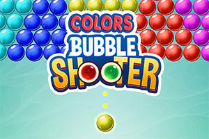 Πολύχρωμες φυσαλίδες γύρω από το λογότυπο «Colors Bubble Shooter» και μία κίτρινη φυσαλίδα στο κάτω μέρος