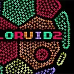 Π πολύχρωμο μοτίβο με την λέξη COLORUID 2 στο κέντρο, περιτριγυρισμένη από συμμετρικά γεωμετρικά σχήματα με σταυροειδές σχέδιο
