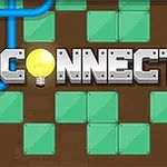 Η εικόνα δείχνει τη λέξη CONNECTOR με γράμματα από μέταλλο, ένα λαμπτήρα και μπλε σωλήνες πάνω σε καφέ και πράσινο τετράγωνο φόντο